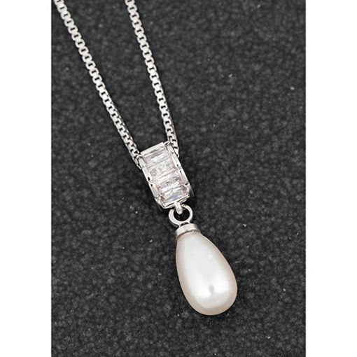 Picture of PEARL SILVER NECKLACE WITH BAUGETTE CRYSTAL